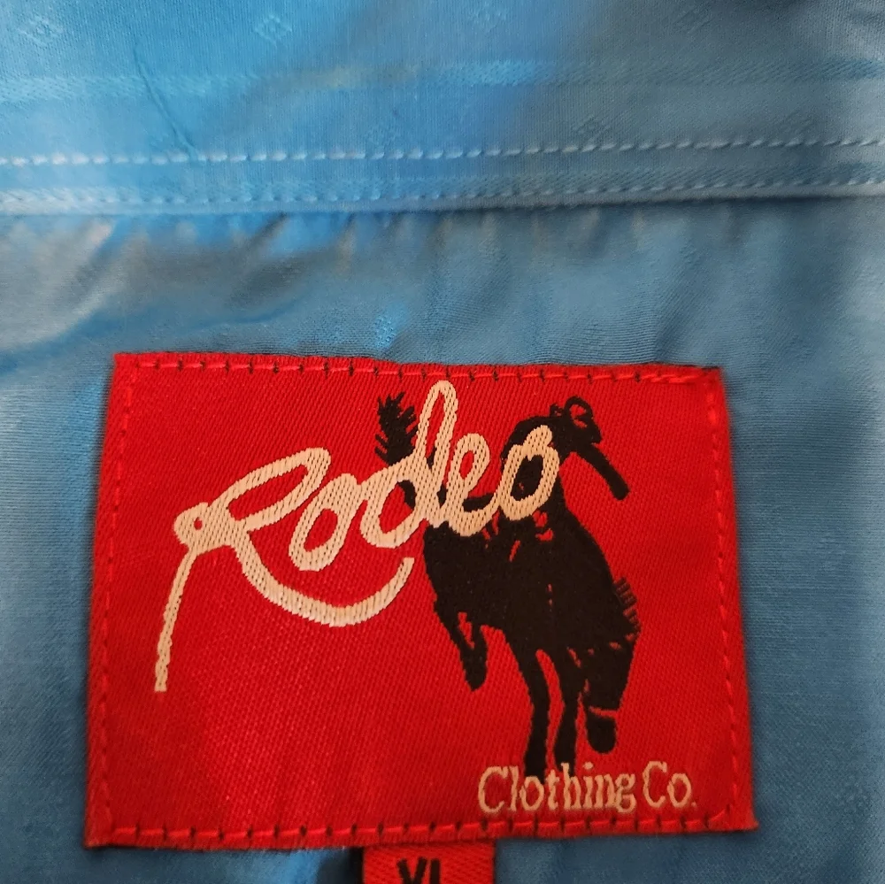 Rodeo Clothing Co Mens XL Button Front Shirt Aqua Pearl Snap Western Cowboy - Picture 6 of 7